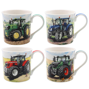 Set of 4 Assorted Classic Tractor Gift Boxed Fine Bone China Mugs