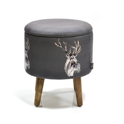 Dark Charcoal Grey Scottish Stag Storage Footstool