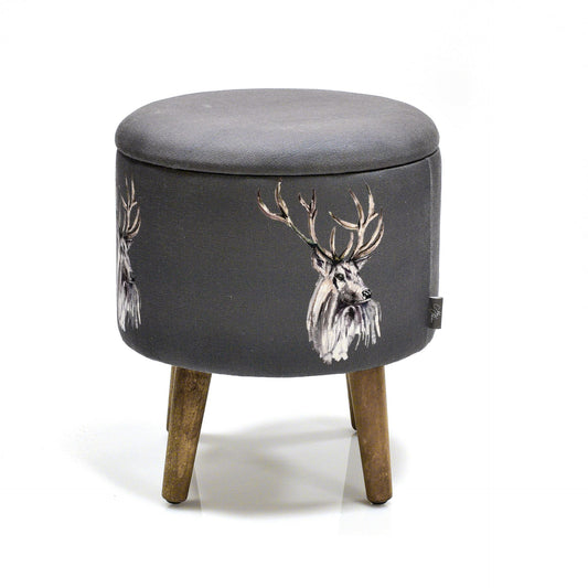 Dark Charcoal Grey Scottish Stag Storage Footstool