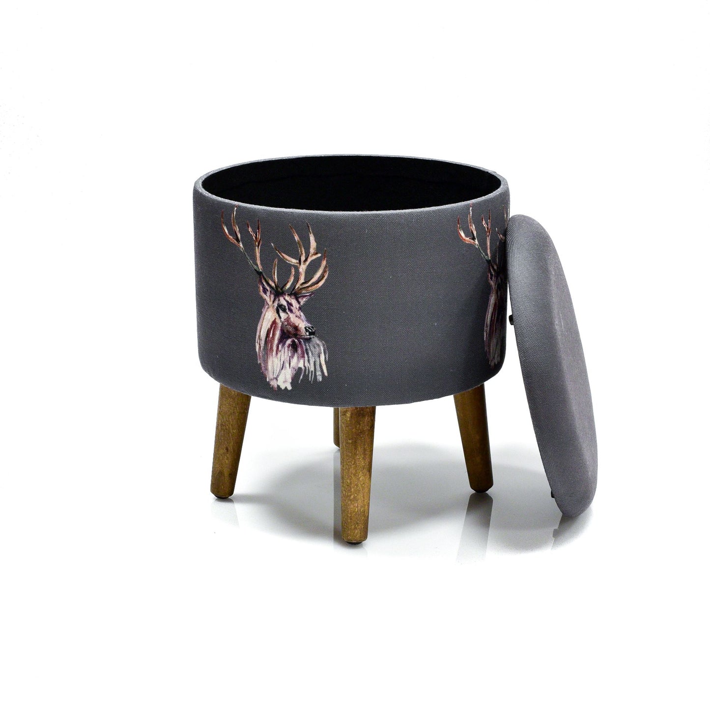 Dark Charcoal Grey Scottish Stag Storage Footstool