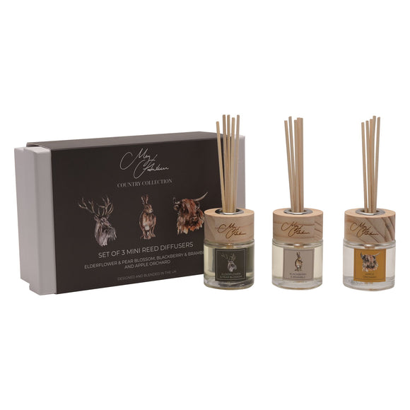 Set of 3 Mini Fragranced Reed Diffusers - Stag Highland Cow Hare