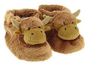 Cute Brown Scottish Highland Cow Toddler Slipper Bootees with Anti Slip Soles - Toddler Sizes