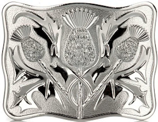Chrome Celtic Thistle Kilt Buckle