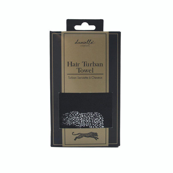Black Leopard Print Lightweight Design Microfiber Hair Turban Towel