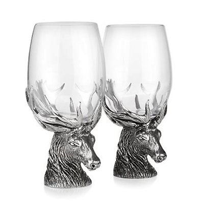 Stunning Pewter Stag Head Wine Glass Pair