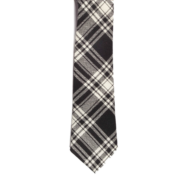 100% Wool Traditional Tartan Neck Tie - Menzies Black and White