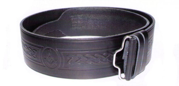 Masonic Embossed 100% Leather Quality Buckle Kilt Belt Black / Brown 28