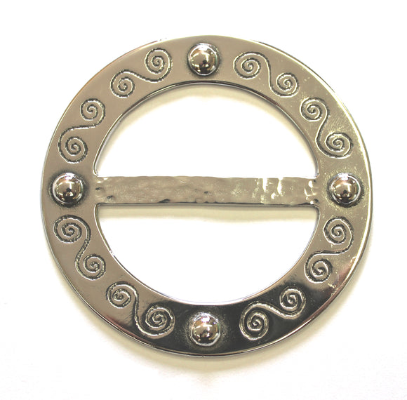 Large Spiral Design Pewter Scarf Sash Plaid Ring - Made In Scotland