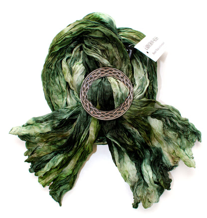 Green Silk Scarf - Celtic Knot Ring