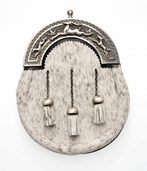 Stag and Hound Dress Sporran Grey Hide Antique Finish