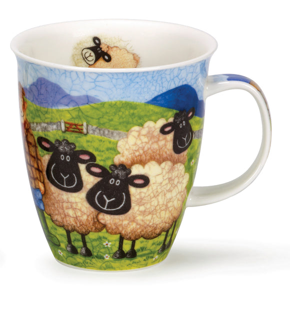 Colourful 'Sheepies' Sheep Farmer Dunoon Fine Bone China Mug Nevis Shape