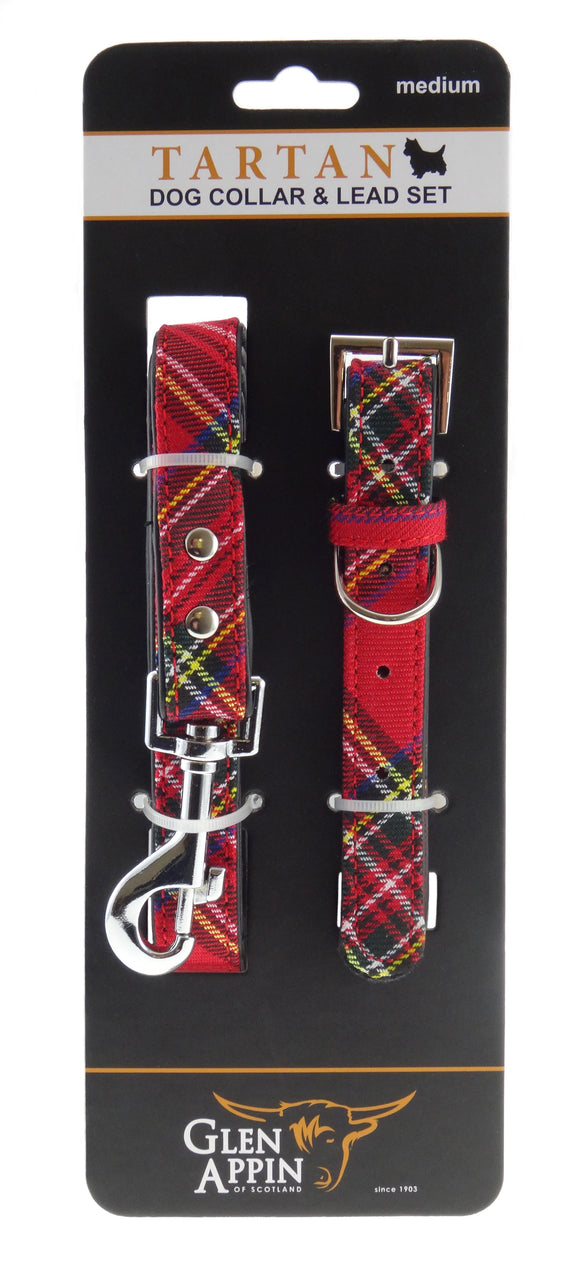 Lovely Red Royal Stewart Tartan Dog Lead and Collar Set - Available in 3 Sizes