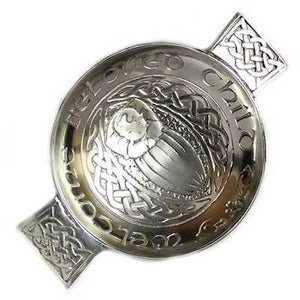 Scottish Pewter Celtic Toasting Quaich " Welcome Beloved Child "