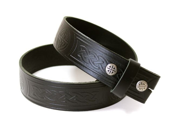 100% Real Leather Celtic Knot Work Snap On Belt Strap Black Trousers or Jeans