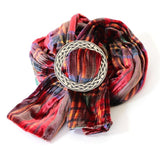 Ladycrow Twisted Red Tartan Velvet Scarf and Stunning Pewter Scarf Ring Gift Set