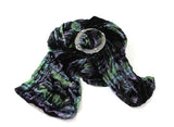 Ladycrow Twisted Black Green Tartan Velvet Scarf and Stunning Pewter Scarf Ring Gift Set