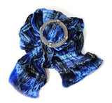 Ladycrow Twisted Royal Blue Tartan Velvet Scarf and Stunning Pewter Scarf Ring Gift Set