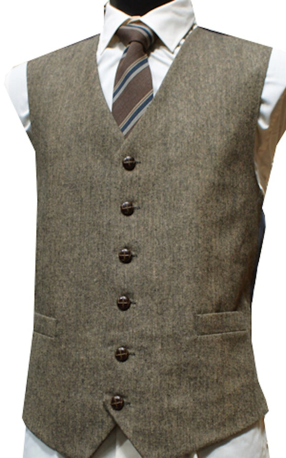 Mens Wool Blend Donegal Style Tweed Waistcoat Vest Gilet - Brown