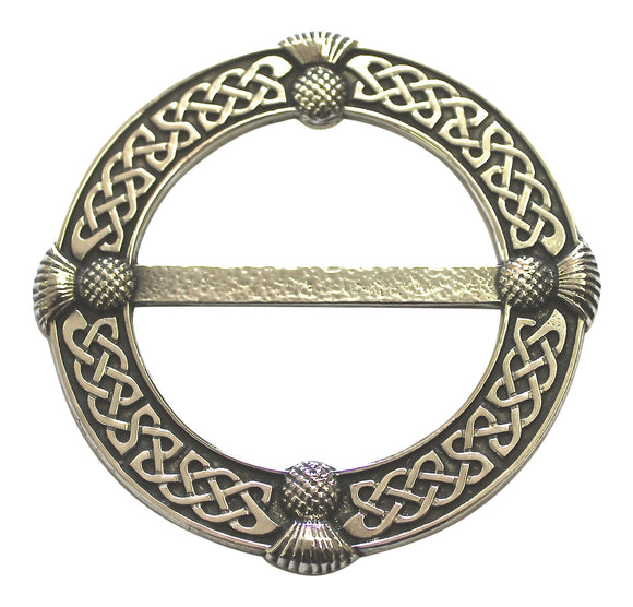 Medium Pewter Scottish Celtic Knot and Thistle Scarf Sash Ring