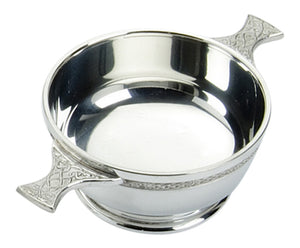 Traditional Scottish 4 Inch Pewter Toasting Quaich with Celtic Knotwork Band and Handles