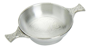Traditional Scottish 4 Inch Pewter Toasting Quaich, Celtic Scroll Work