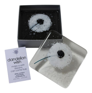 Pair of Handcrafted Fused Glass Coasters Featuring A Beautiful Dandelion Wish