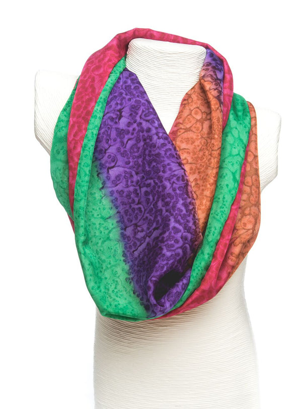 Ladycrow Luxurious Handpainted Salt Water Dyed Habotai Silk Scarf in Multi Colour Machair