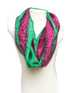 Ladycrow Luxurious Handpainted Salt Water Dyed Habotai Silk Scarf - Green & Pink
