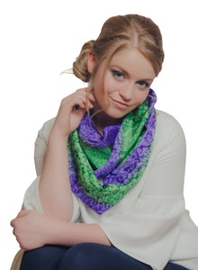 Ladycrow Luxurious Handpainted Salt Water Dyed Habotai Silk Scarf in Emerald Green and Purple