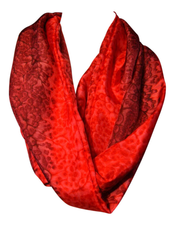 Ladycrow Luxurious Handpainted Salt Water Dyed Habotai Silk Scarf in Chilli Red