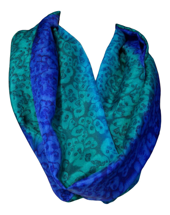 Ladycrow Luxurious Handpainted Salt Water Dyed Habotai Silk Scarf in Blue and Green Kingfisher