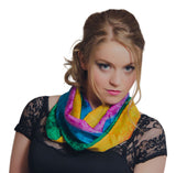 Ladycrow Luxurious Handpainted Salt Water Dyed Habotai Silk Scarf in Vibrant Multi Colour Parrot