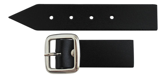 Sturdy Black Kilt Strap and Chrome Buckle with Leather Tab - 1 Inch (3cm) Wide
