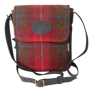 Wild Scottish Deerskin Designer Leather Authentic Red Tartan Check Harris Tweed Cross Over Bag