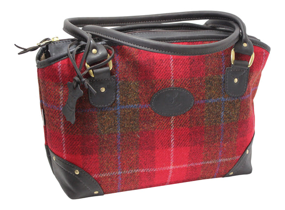Wild Scottish Deerskin Designer Leather Red Tartan Check Harris Tweed Large Sophie Tote Bag