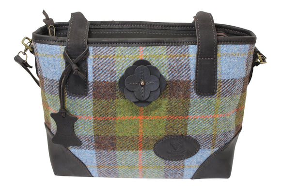 Scottish Deerskin Designer Leather MacLeod Check Harris Tweed Large Tote Bag