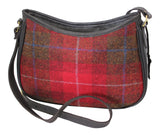 Scottish Deerskin Leather Red Tartan Harris Tweed Maria Over Shoulder Bag