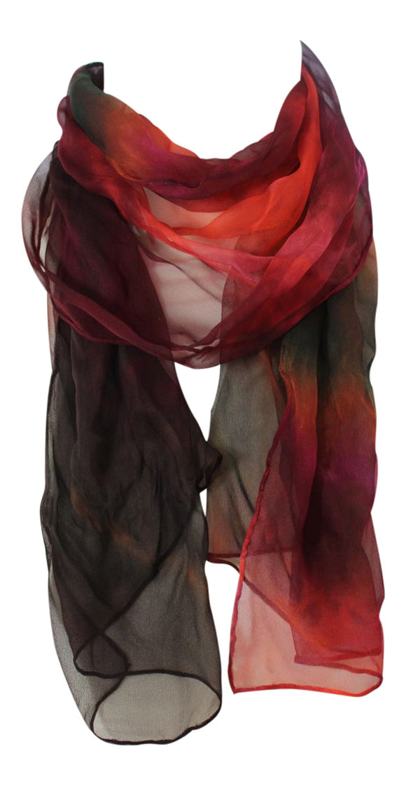 Ladycrow Luxurious Hand Dyed Delicate Gossamer Silk Scarf Woodland- Brown & Red