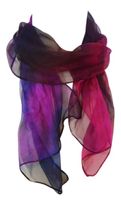 Ladycrow Hand Dyed Delicate Gossamer Silk Scarf Mulberry in Pink & Purple