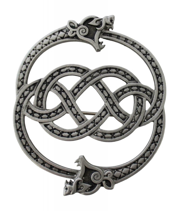 Stunning Celtic Art Jewellery Matte Pewter Zoomorphic Celtic Serpent Sash Plaid