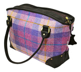 Scottish Deerskin Leather Pink & Lilac Tartan Harris Tweed Large Sophie Tote Bag