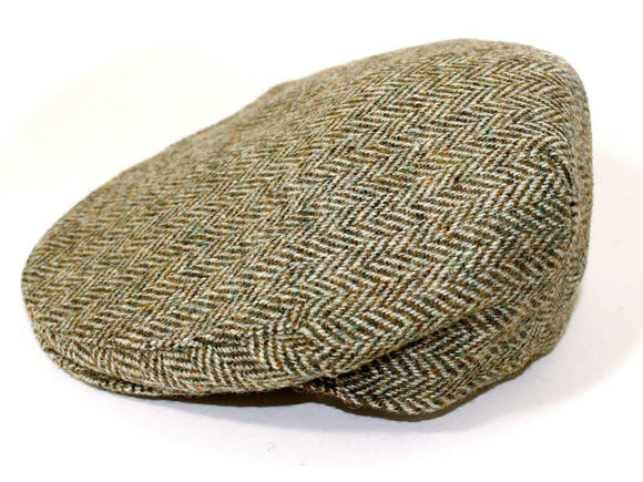 Authentic Harris Tweed Traditional Teflon Coated Brown Herringbone Wool Flat Cap