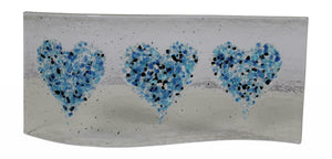 Jules Jules Hand Crafted Blue Love Heart Fused Glass Wave Panel