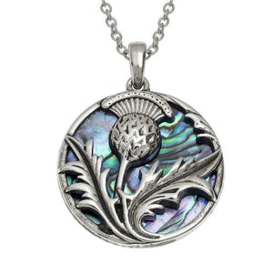 Tide Jewellery Inlaid Blue Paua Shell Scottish Thistle Pendant Necklace