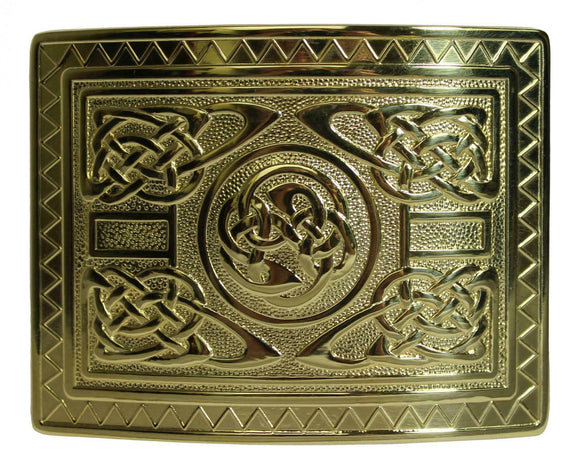 Highland Swirl Celtic Knot Kilt Belt Buckle - Gilted Polished Brass