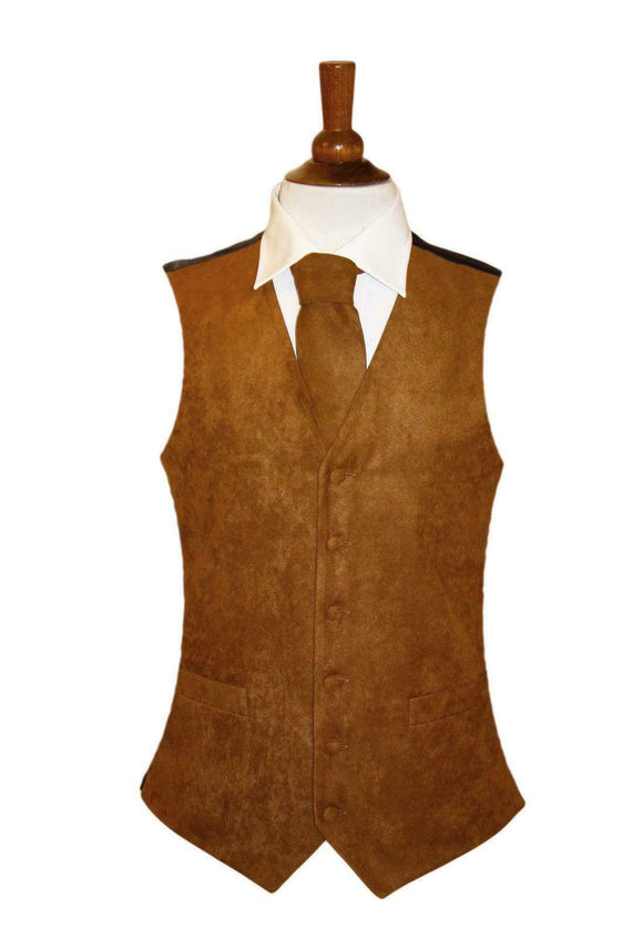 Suede Effect Gents Waistcoat Vest with Optional Matching Neck Tie - Biege