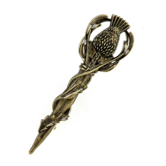 Stunning Traditional Scottish Celtic Thistle Kilt Pin - Brass Finish