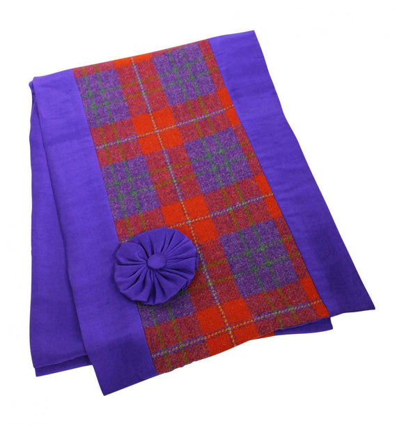 Stunning Orange Tweed Shawl Wrap Scarf With Purple Silk Lining & Movable Corsage