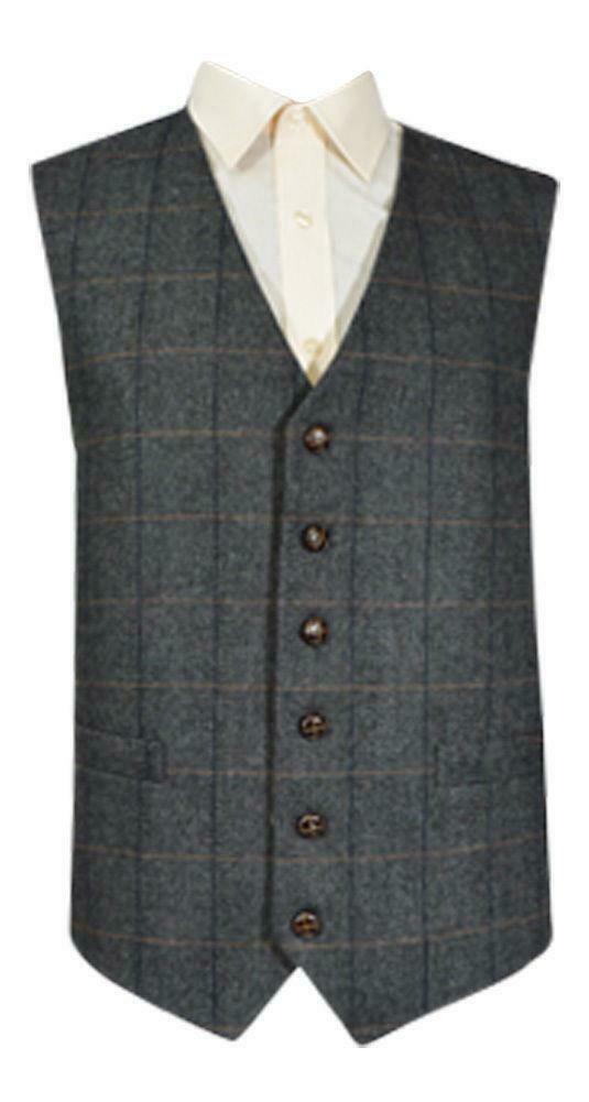 Classic Wool Handle Traditional Herringbone Check Tweed Waistcoat - Grey Check