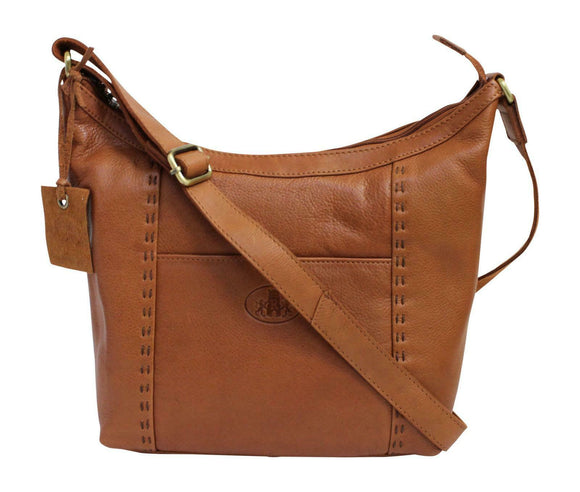 Rowallan Angora Brown Tan Scooped Zip Top Soft Leather Shoulder Handbag Purse